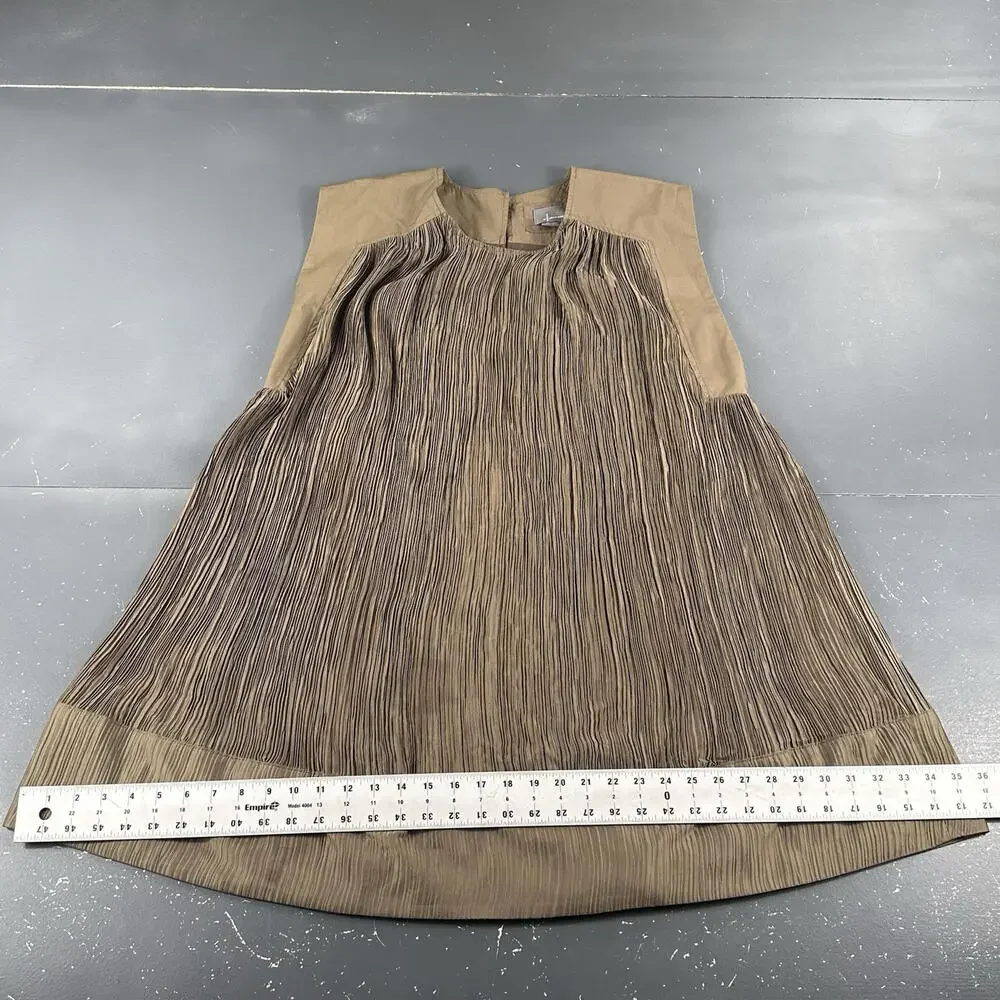 By Anthropologie Moss Green Cap-Sleeve Plissé Mini Dress Medium Scrunchy - Picture 6 of 12